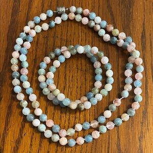 Elegant Multicolor Beaded Gemstone Necklace and Bracelet Set